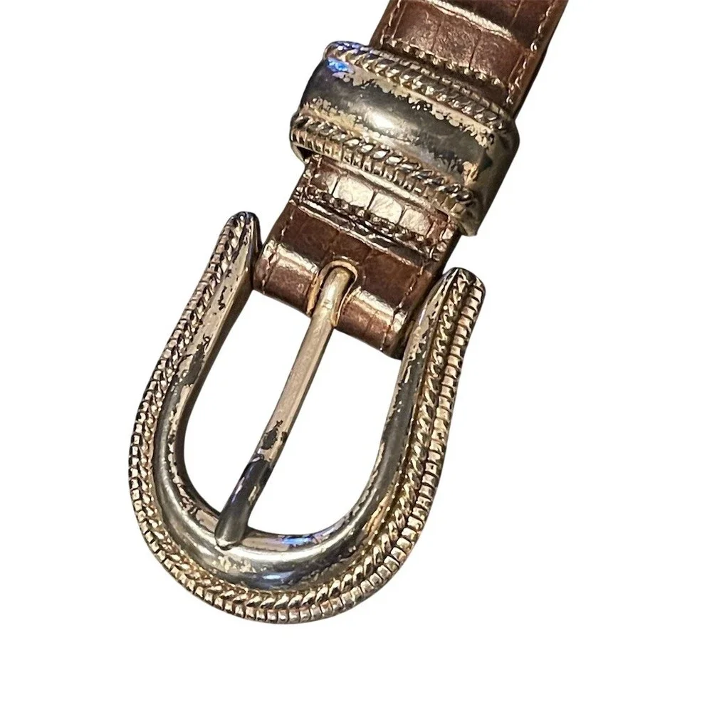 Brighton Womens Belt Brown Croc Embossed Western Buckle Size M 30